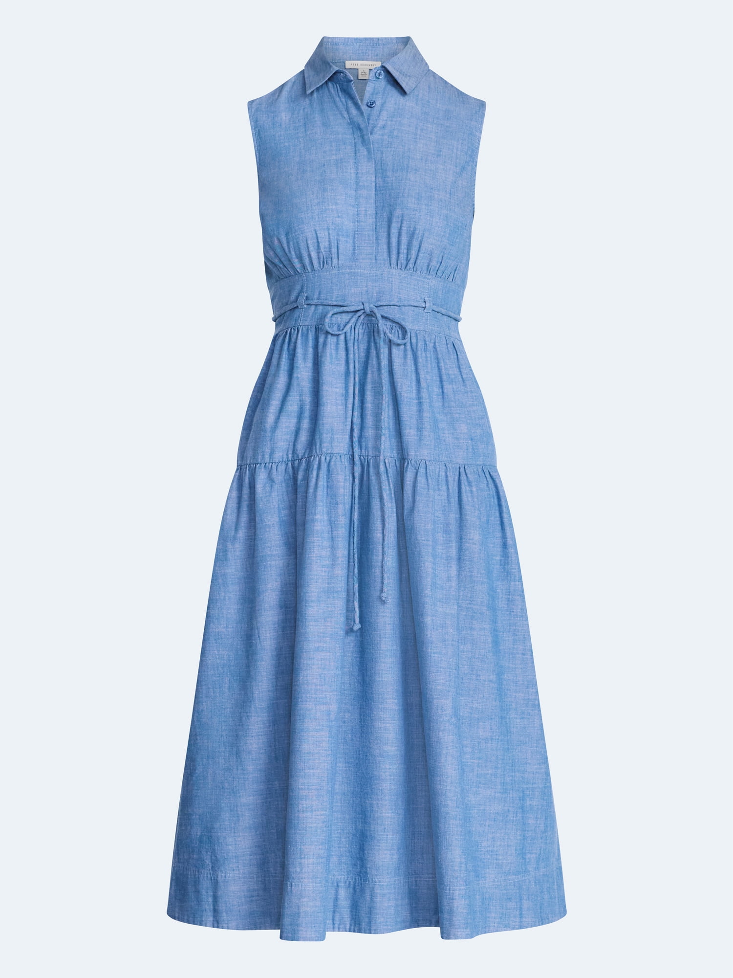 Free Assembly Women's and Women's Plus Sleeveless Cotton Maxi Shirtdress with Belt, Sizes XS-4X