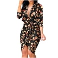 thumbnail image 2 of ESSSUT Robes pour Femmes 2023 Robe Femme Col en V Manches Longues Imprimé Bandage Chemise Robe Noire S, 2 of 9