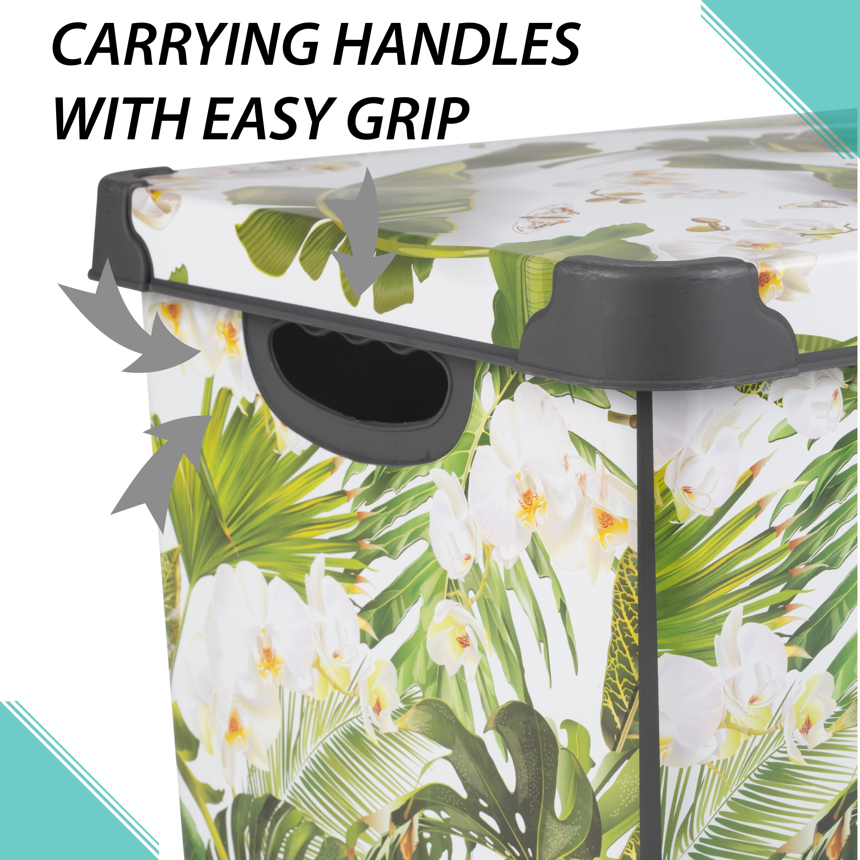 Simplify 2 Pack Tropical Leaf Print Design Plastic Storage Bin, White
