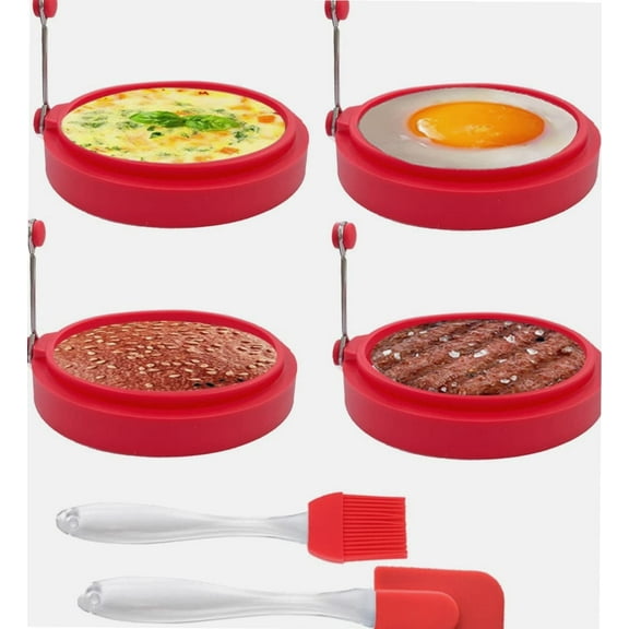 Silicone Egg Rings, 4 Pack Nonstick Egg Cooking Rings, 100% Food Grade Egg Mcmuffins Mold for Frying Eggs, Pancake and Omelet (Red)