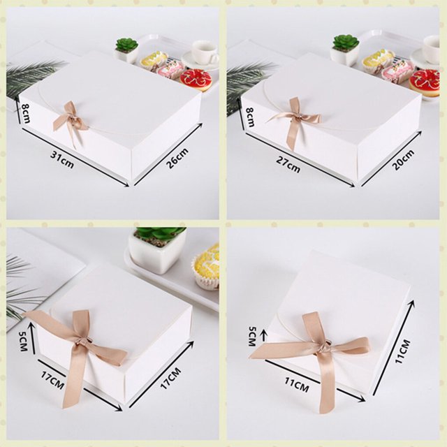 10 Pieces Paper Gift Packaging Box with Ribbon Wedding Ceremony Engagement Cookie Candy Packing Case Portable Favor Boxes White 17x17x5cm