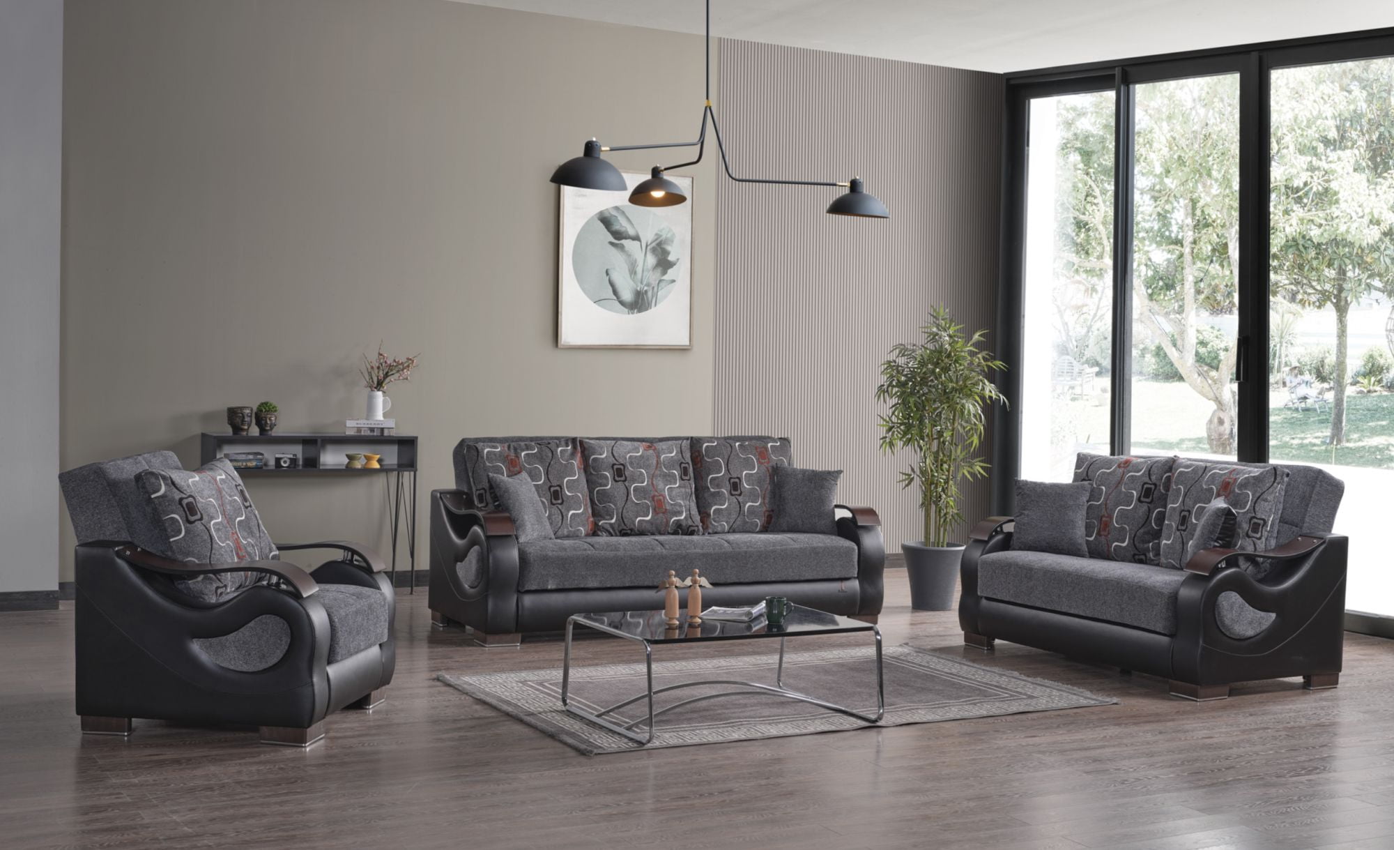Ottomanson Convertible Accent Armchair with Hidden Storage, Firm Comfort Seating, Gray