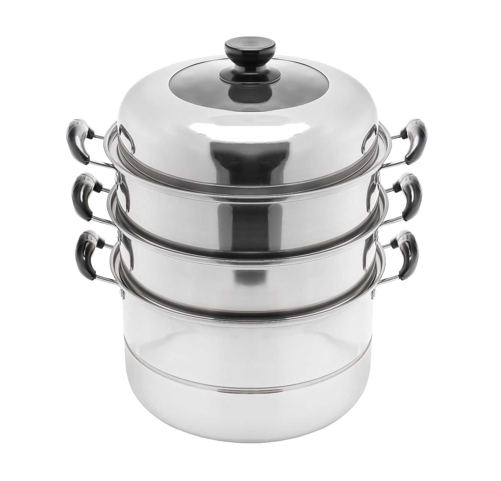 3 Tier 12‘’ Stainless Steel Steamer Set Steam Cookware Soup Pot with Lid  For Home Kitchen Cooker Seafoods Vegetable Steaming Silver
