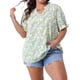 thumbnail image 1 of Blusa casual de verano para mujer de tallas grandes Agnes Orinda, con estampado floral, cuello en V con volantes y mangas cortas abullonadas, 4X verde, 1 of 8