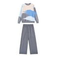 thumbnail image 2 of Xdegoge Cotton Knit Lounge Sets for Women Cute Lounge 2 Piece Outfits Crewneck Color Block Sweater Long Sleeve Comfy Baggy Pullover Tops Elastic Waisted Loose Wide Leg Pants Fit Casual Travel Home, 2 of 6