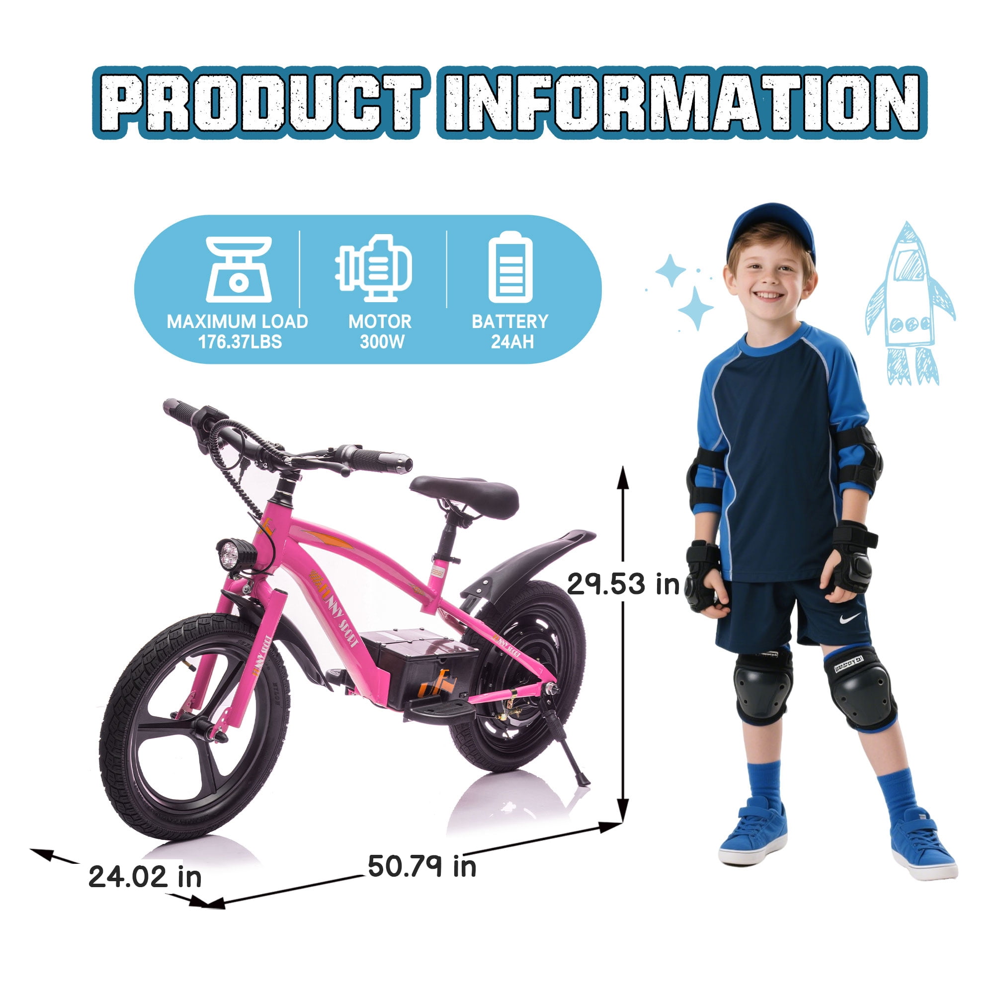 Track Seven 24V Kids Electric Dirt Bike, Ride on Mini Bike, 300W Super Power Motor, Up to 12.43 MPH, 16" Wheels, Adjustable Seat Height, Bright Headlight, Hand-Operated Brakes for Ages 5+, Pink