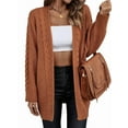 thumbnail image 2 of Womens Oversized Cardigan Sweaters Open Front Cable Knit Lantern Long Sleeve Chunky Outwear Coats Camel Color S, 2 of 10
