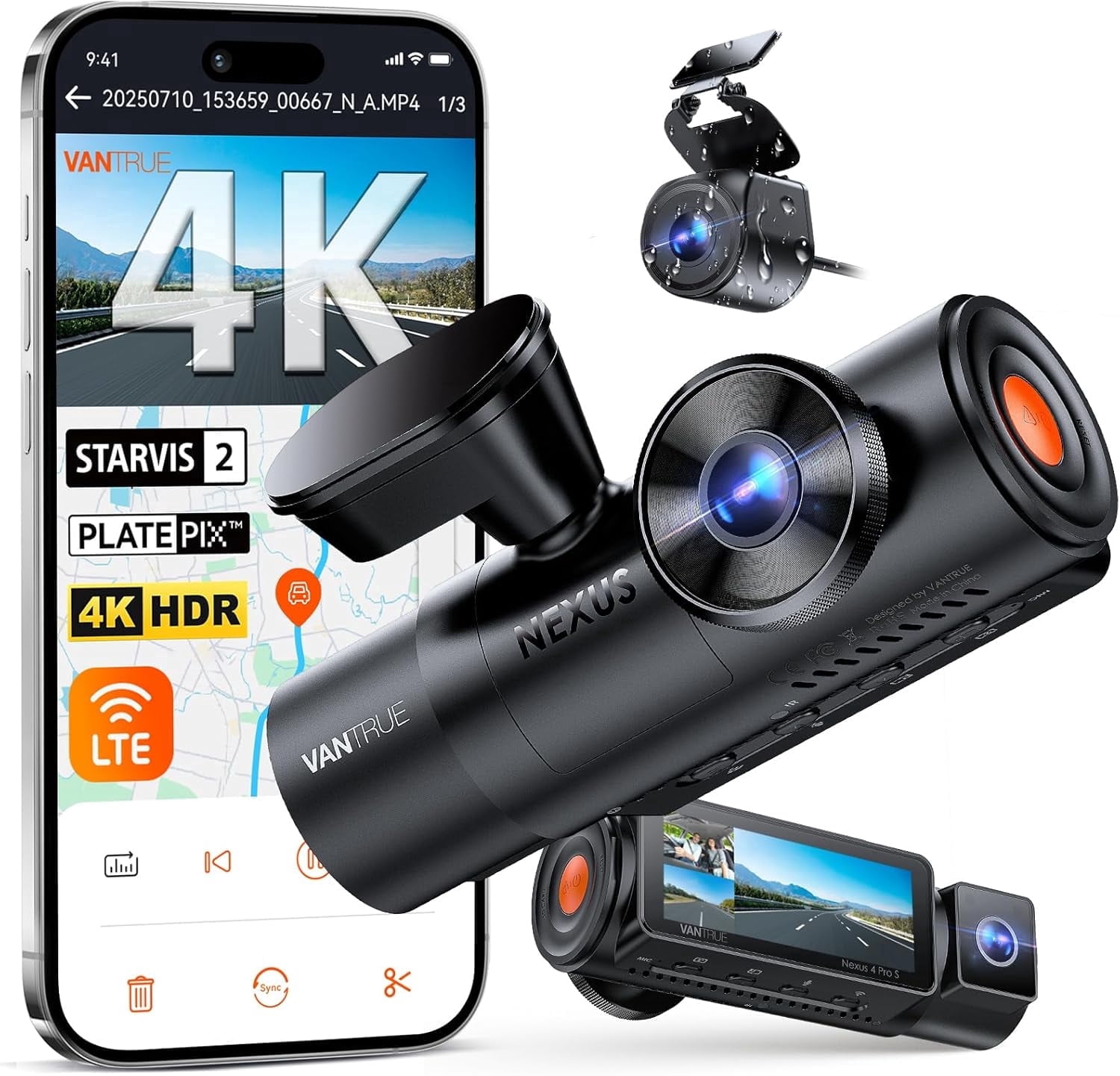 Vantrue N4 3 Channel 4K Dash Cam, Front and Rear 4K+1080P, IR