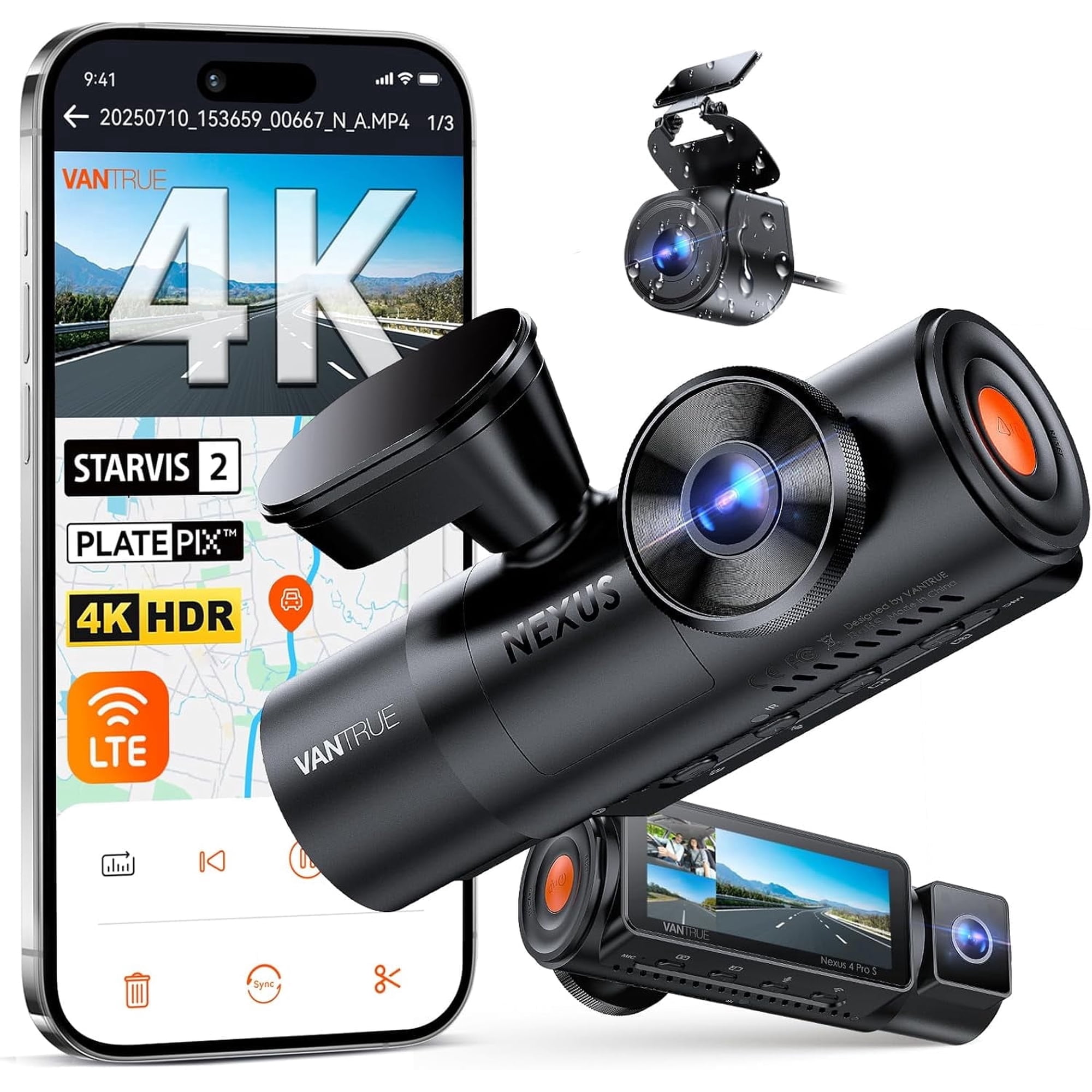 Vantrue N4 Pro S (N4 ProS) 3 Channel Dashcam 4K + 1080P + 2.5K Optional LTE