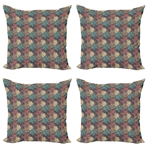 Ambesonne Floral Throw Pillow Cover 4 Pack, Colorful Foliage Leaves, 18", Multicolor