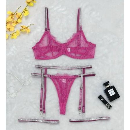 Generic Summer Hot Sexy Lingerie 2025 Lace Sexy See-through T-Back Garter Women s Four-Piece Set