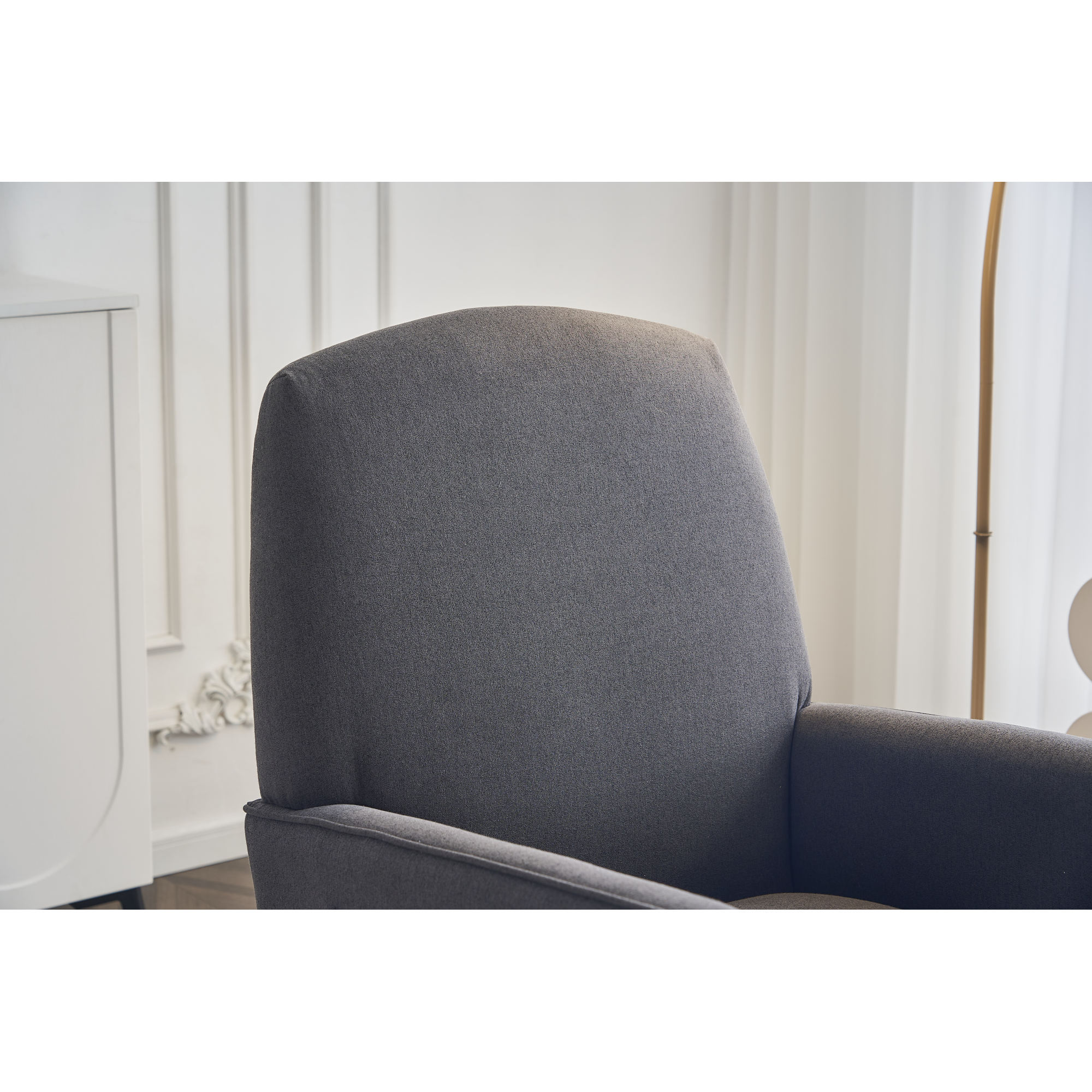 Jopath Nursery Rocking Chair,Cotton Linen Upholstered Rocking Chair with Adjustable Footrest,Glider Rocker Chair with High Backrest for Living Room,Bedroom,Dark Gray