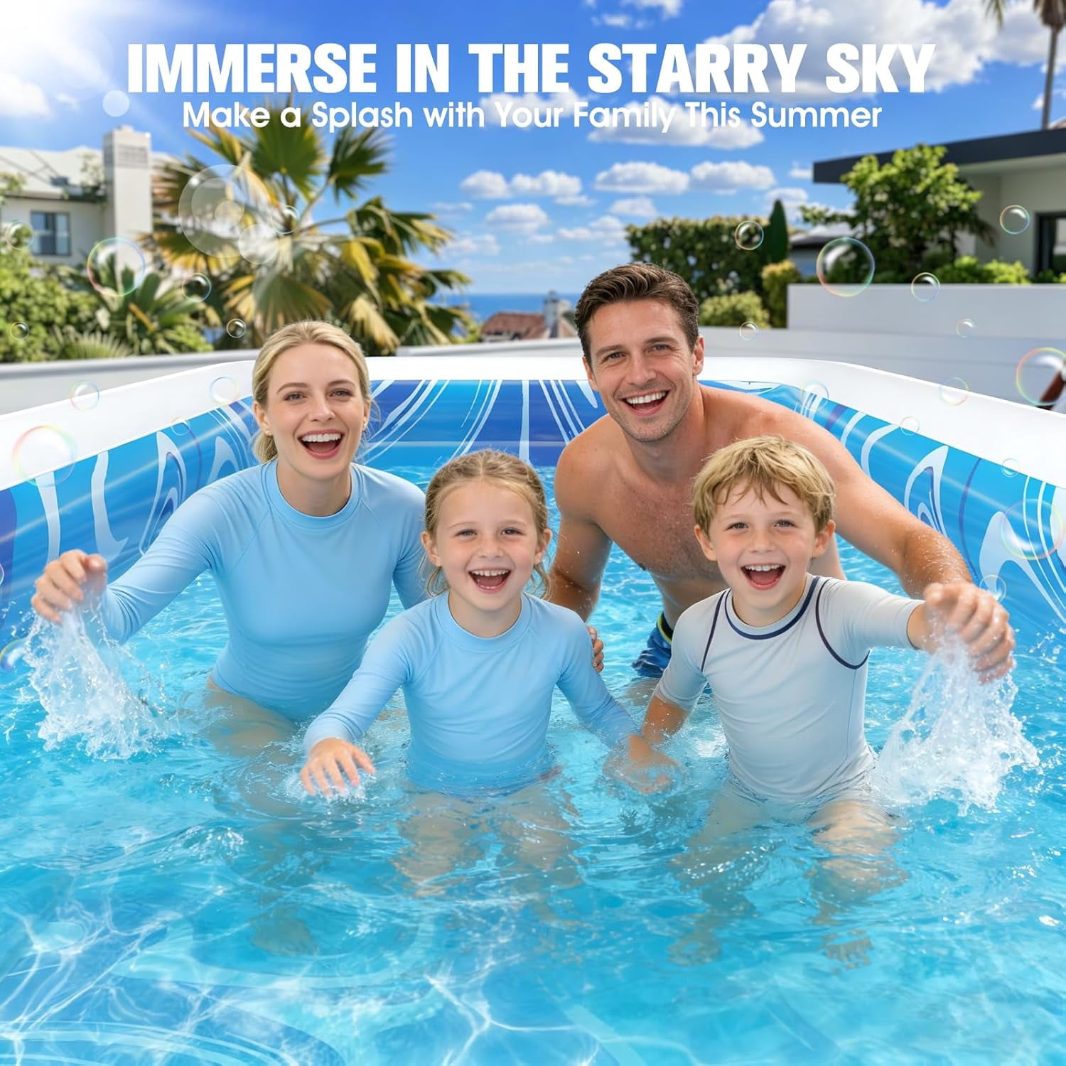 Inflatable Pool with Big Backrest and Seat,Oversized Thickened Large BlowUpPool for Adults,Inflatable Backyard Pools for Adult,Durable Swimming Pools Summer Water Party98 x63 x21.6(Blue)