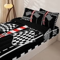 thumbnail image 3 of Castle Fairy Race Flag Graphic Zipper Full Size Comforter Sets with Fitted Sheet and 2 Pillowcases,Start and Finish Print Zipper Bedding Set for Bedroom,Black White,4pcs,Black Reversible, 3 of 6