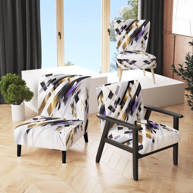Designart "Symmetrical Stripes Multicolor Fusion II" Multi-Color Cubism Upholstered Accent Chair - Modern Arm Chair For Bedroom