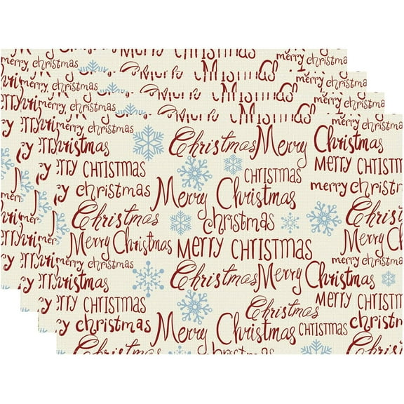 White Letter Snowflakes Merry Christmas Winter Xmas Cloth Placemats Set of 4 Table Mats Table Decorations 12x18 Inch