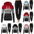 thumbnail image 2 of 2 Pcs/Set Fall Winter Hoodie Pants Set Printed Colorblock Drawstring Patch Pocket Top Drawstring Elastic Waist Ankle-banded Trousers Lady Tracksuit Sport Outfit, 2 of 7