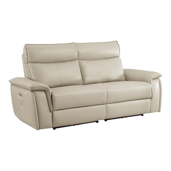 Lexicon Maroni 80" Contemporary Leather Double Reclining Loveseat in Beige