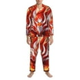 thumbnail image 3 of Salouo Red Sun Flame Fox Print Button-Front Long Sleeve Pajama Set for Men, Soft 2Pjs Men's Long Sleeve Sleepwear-Small, 3 of 7