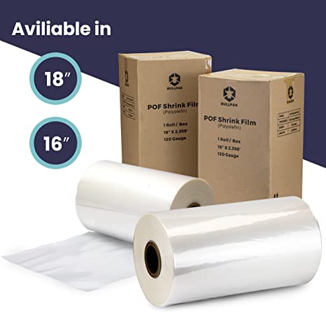 [1 Pack] Polyolefin Shrink Wrap Roll - 18 x 2600 ft Clear POF Heat Shrink  Wrap - 120 Gauge Storage Plastic Wrap for Packing Goods - Heavy Duty Heat