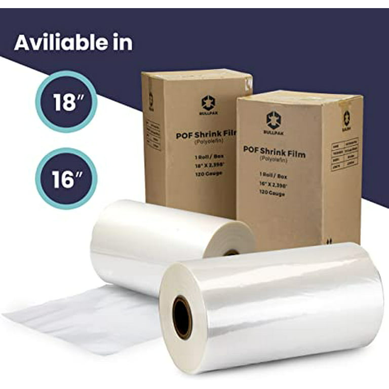 [1 Pack] Polyolefin Shrink Wrap Roll - 18 x 2600 ft Clear POF Heat Shrink  Wrap - 120 Gauge Storage Plastic Wrap for Packing Goods - Heavy Duty Heat