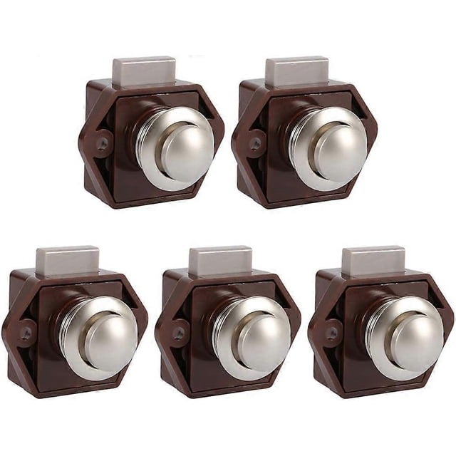 5 Pcs Push Button Latch Keyless, Cabinet Door Lock Clasp, Knob Latch Latch for RV Caravan Cupboard Thickness Furniture (Brown)