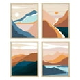 thumbnail image 2 of PixonSign Framed Wall Art Orange & Blue Mountain Landscapes Prints, Set of 4 Abstract Geometric Wall Decor Arts, Forest Wall Décor, Adhesive Canvas Poster, Modern Home Artwork - 8"x10" Natural, 2 of 5