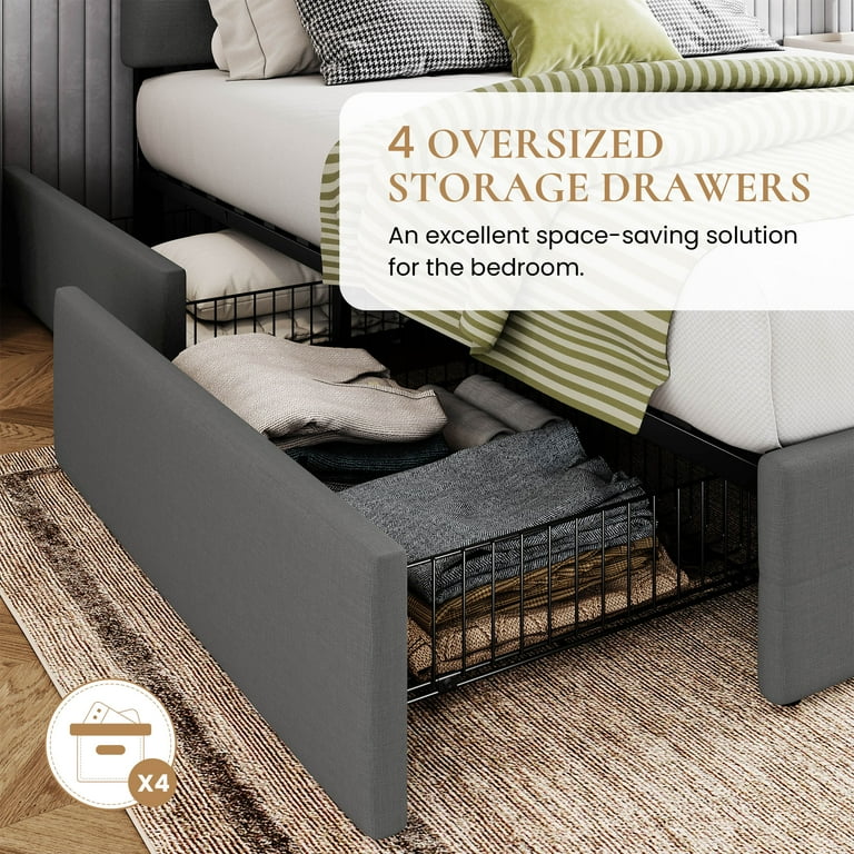 Sha Cerlin Queen Upholstered Bed Frame, Light Gray