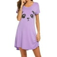 thumbnail image 3 of Uhndy Women Nightgown Short Sleeve Sleepwear Comfy Sleep Shirt Scoopneck Nightshirt Ladies Loose Baggy T Shirts Dress Purple L, 3 of 6