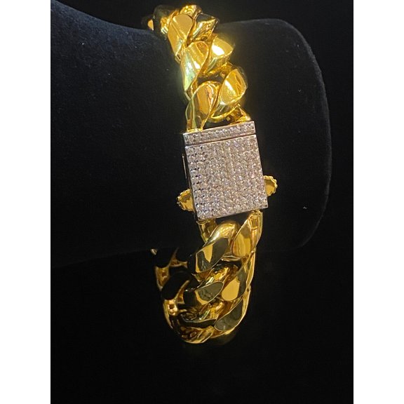 Classy Men's Dubai Cuban Link Chain Tennis Bracelet In 916 Hallmark 22K Gold