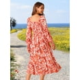 thumbnail image 6 of DARING DIVA Floral Square Neck Smocked Midi Dress S Orange, 6 of 7