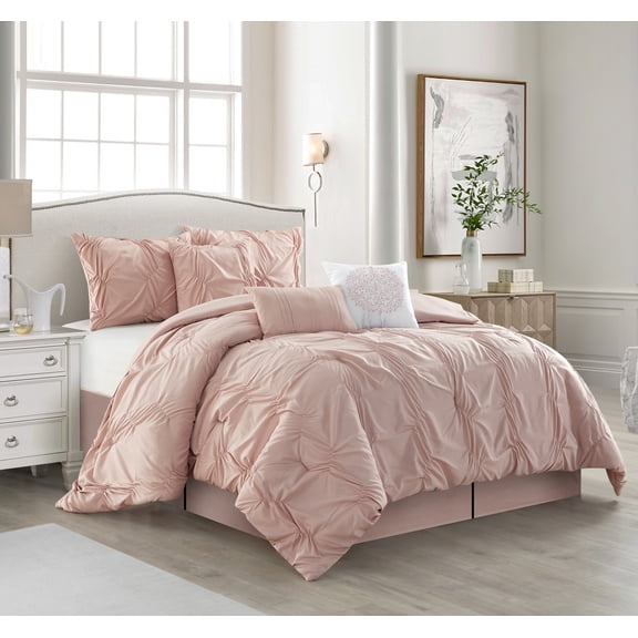 Nanshing Marlene Microfiber 7-Piece Bedding Comforter Set with BONUS Pillows, California King, Blush