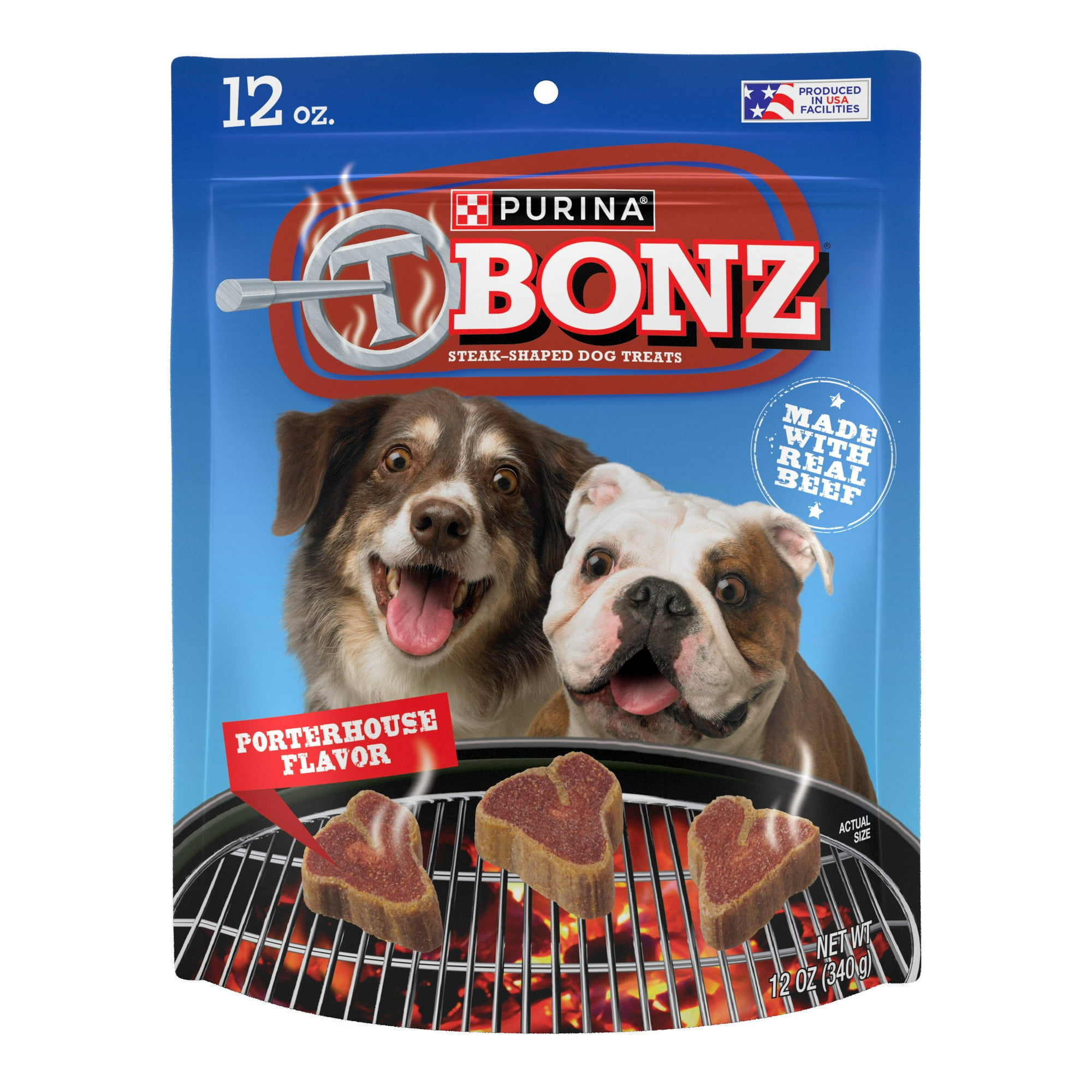 Purina T-Bonz Dog Treats with Porterhouse Flavor and Real Beef, 12 oz Pouch