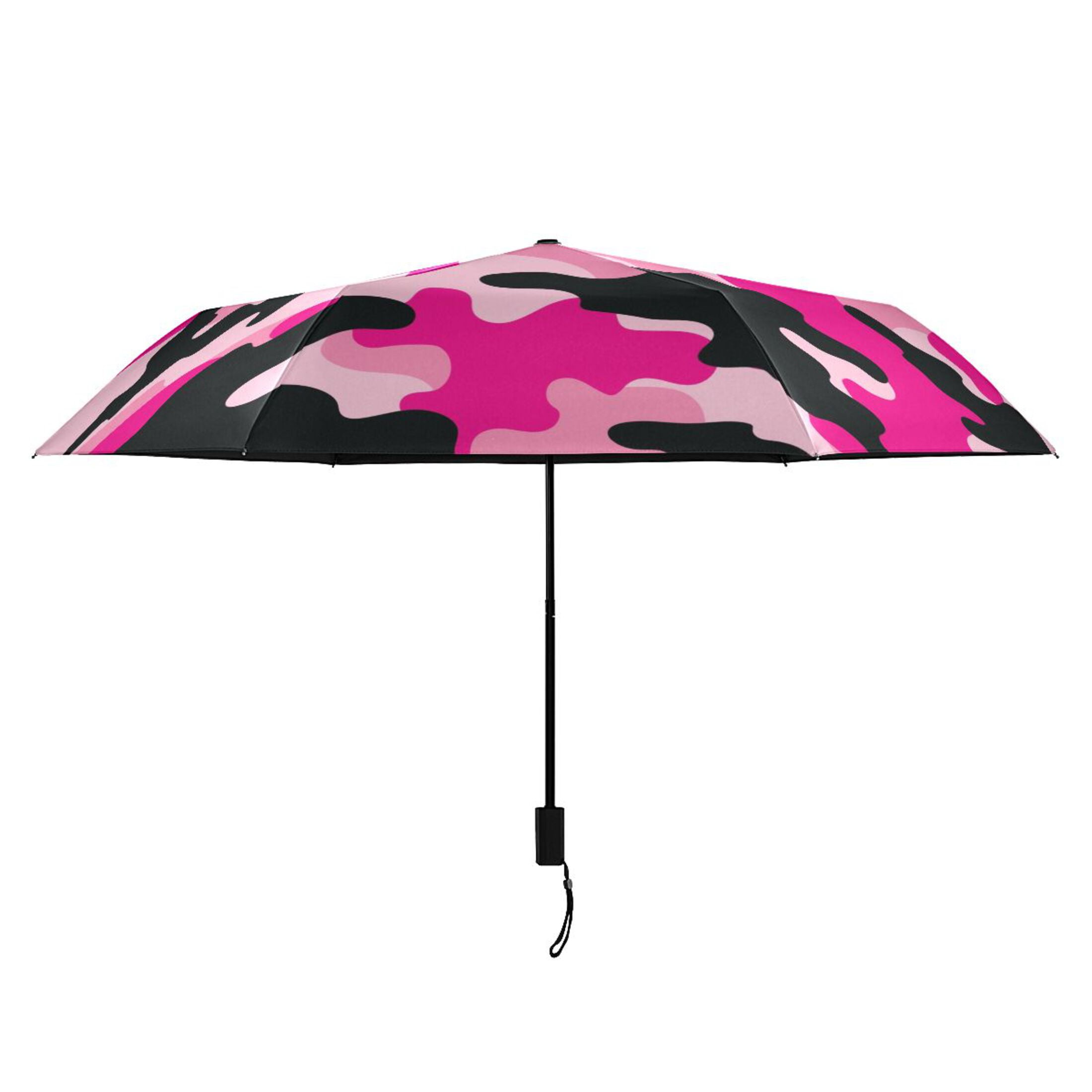 Pink and Black Camouflage Compact Folding Umbrella for Rain Windproof Travel Umbrella UPF 50+ Lightweight Packable Arc Size