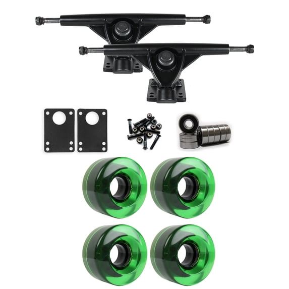 RKP Black Longboard Trucks Wheels Package 54mm x 32mm 83A 368C Green Clear