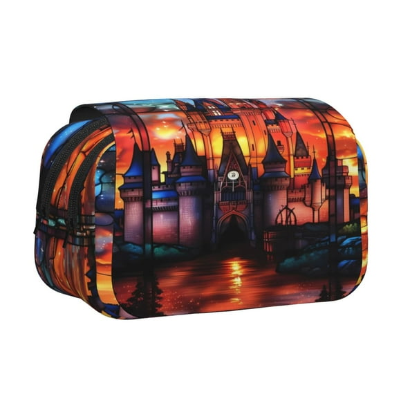 Easygdp Magical Stained Glass Castle para Estuche de Lápices con Tapa Flip, Suministros de Oficina y Universidad para Adolescentes y Adultos
