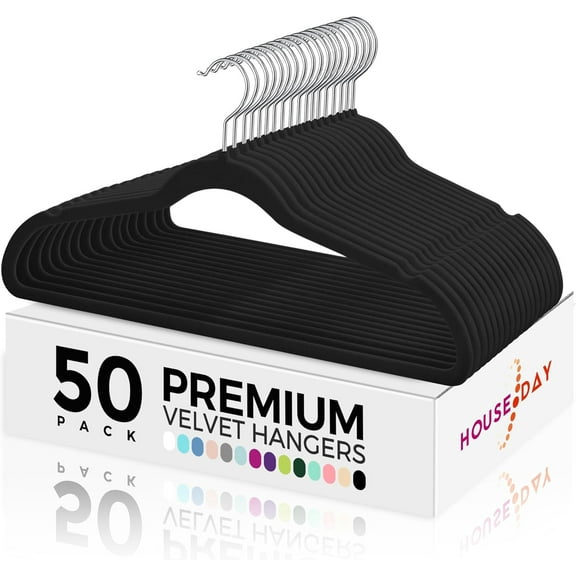 Premium Velvet Hangers 50 Pack Black, Non-Slip Flocked Felt Hangers, Sturdy Clothes Hangers with 360° Rotatable Hook, Heavy Duty Coat Hanger, Durable Slim Hanger for Closet Space Saving