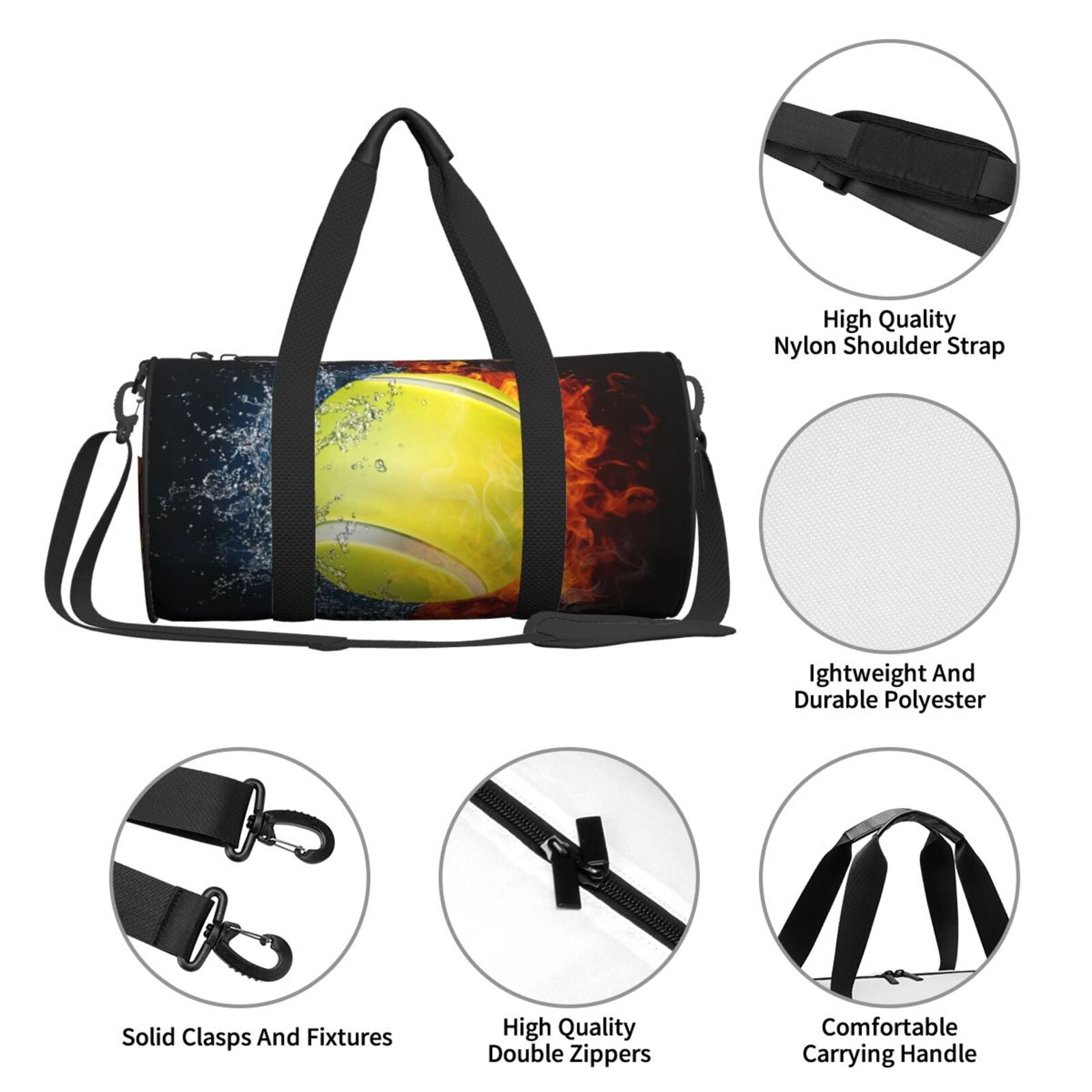 Vsdgher Tennis Ball In Fire And Water 45L Foldable Duffel Bag, Sports Gym Bag,Overnight Bag, Portable Weekender Bag for Airplanes