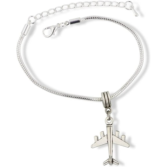 Emerald Park Jewelry Airplane Bracelet | Plane with 4 Engines Stainless Steel Snake Chain Charm Bracelet