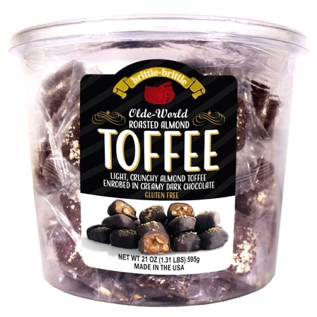 brittle-brittle Roasted Almond Toffee Enrobed in Dark Chocolate, 21 oz.