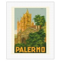 Palermo Sicily Italy - Duomo (Cathedral) - Vintage Travel Poster by Attilio Ravaglia c.1930s - Fine Art Rolled Canvas Print 16in x 20in