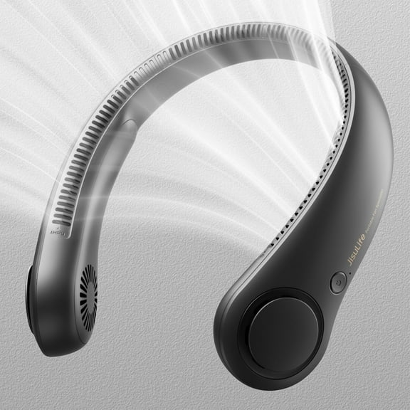 JISULIFE Portable Neck Fan, 5-Speed Wearable Fan with 4000mAh rechargeable battery, 360°Airflow Cooling Fan, Bladeless Hand-Free Design Essential for Indoor/Outdoor, Gift for Women, Men - Black