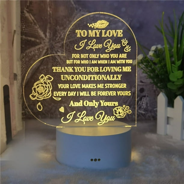 Lámpara de noche LED acrílica 3D | Regalo del Día de la Madre | Lámpara con forma de tarjeta de felicitación y luz blanca cálida | Decoración para mesita de noche | Funciona con USB o pilas