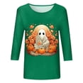 thumbnail image 4 of Icvfdpl Womens Summer Tops Casual T Shirts Dressy Hallowmas Pleated Crew Neck Long Sleeve Tee Shirt Office Work Clothes Trendy Female Daily Wear, 4 of 6