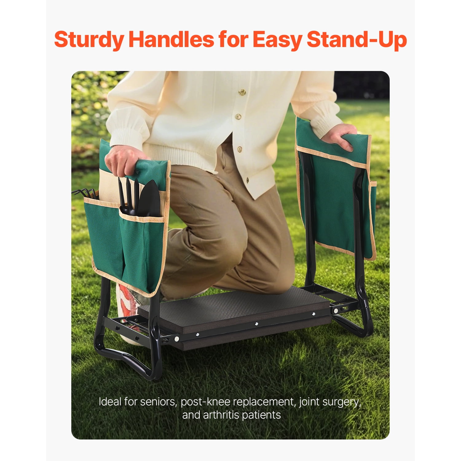 KFFKFF Outdoor Kneeler and Chair, 8-inch Broad Cushion, Robust Outdoor Kneeling Bench, Collapsible Yard Chair with Dual Equipment Pouches, Alleviate Knee & Spinal Discomfort, Handy Yard Seat