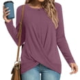 thumbnail image 2 of XFLWAM Womens Fall Long Sleeve Casual Tunic Tops Crew Neck T Shirts Loose Fit Front Twist Knot Blouse Purple S, 2 of 7
