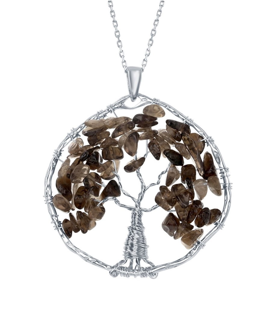 Smoky Quartz Crystal Pendant Pencil Gemstone Plated Chain Necklace Jewellery 