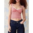 thumbnail image 5 of Women Gingham Lace Trim Square Neck Crop Tank Tops Plaid Y2K Sleeveless Slim Fitted Camis Shirts Red L, 5 of 8