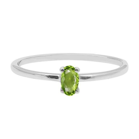 5X3mm Oval Shape Peridot 925 Sterling Silver Solitaire Tiny Women Mother's Day Gift Ring