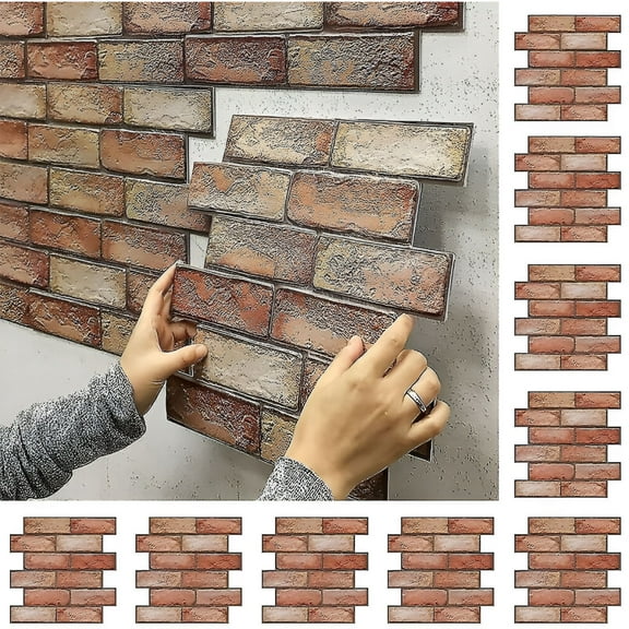 LAMIRO 3D Wall Panels,High-Quality Faux Brick Paneling,10PCS PVC Wall Cladding,Peel And Stick For Interior Wall Decor,Bedroom,Living Room Lobby (Natural Red)